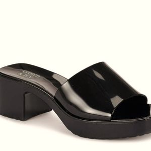 COPY - Women's Square Open Toe  Sandal/Slide Shiny Black Sz 9